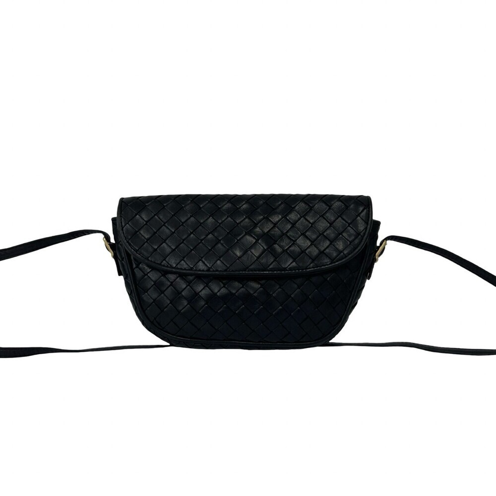 BOTTEGA VENETA Black Leather Intrecciato Shoulder Bag